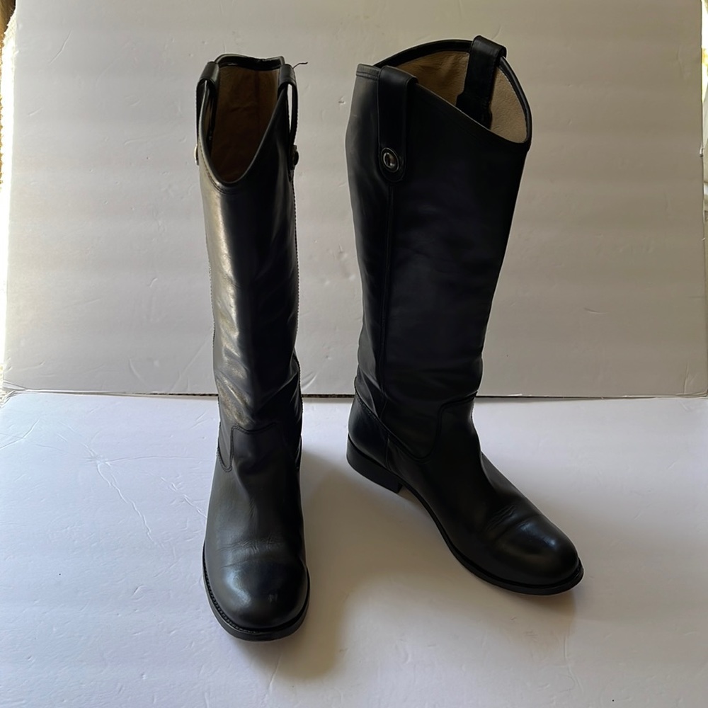 FRYE | ‘Melissa’ Tall Button Riding Boot. Black Tall Leather Boot.